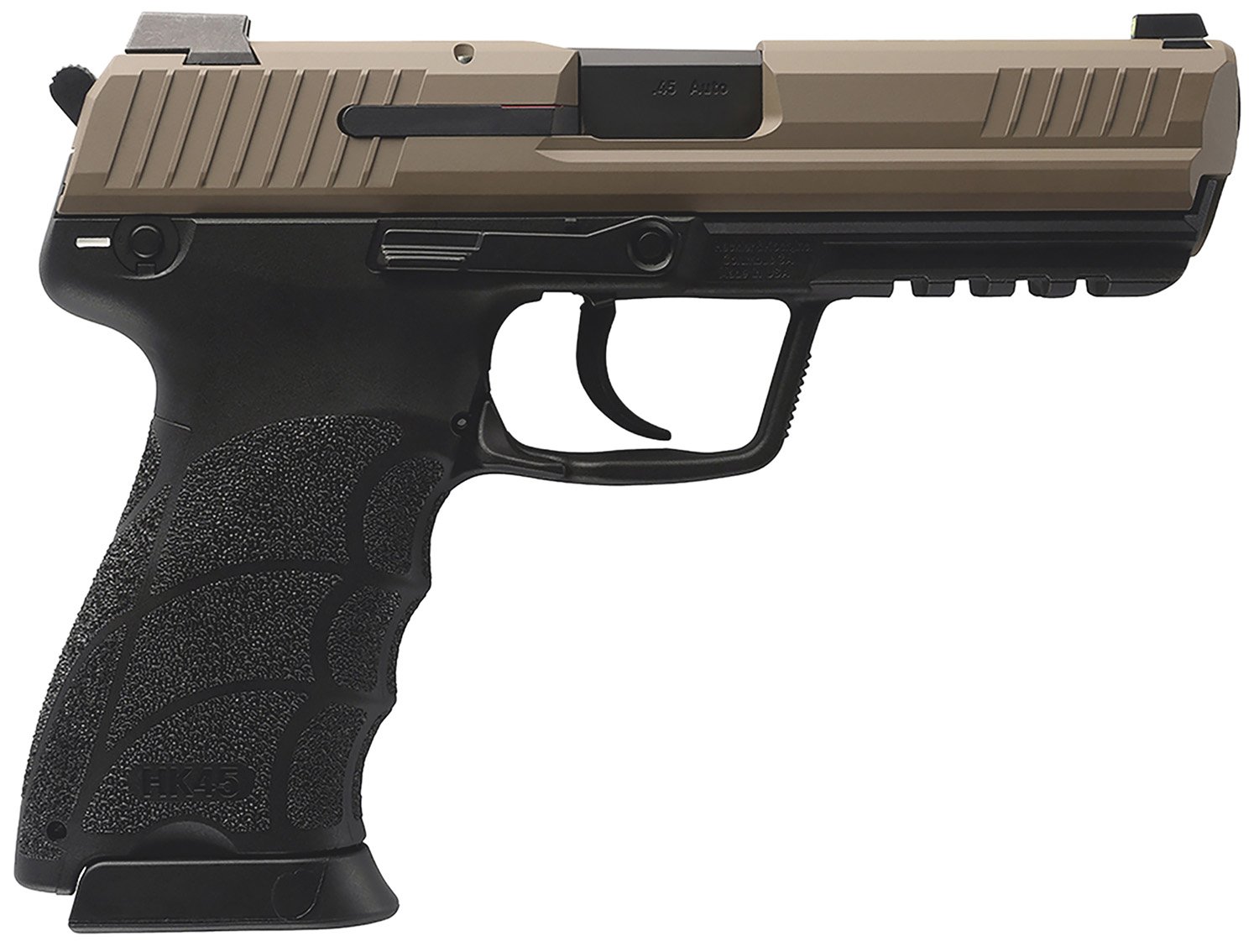 Buy HK 81001208 HK45 V1 45 ACP 10+1 4.46" Black Polygonal Rifled Barrel, Flat Dark Earth Cerakote Serrated Steel Slide, Flat Dark Earth Polymer Frame w/Picatinny Rail, Ambidextrous online