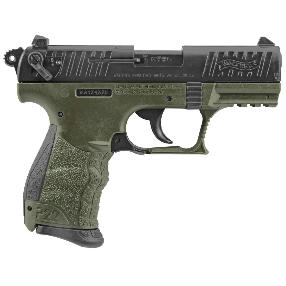 Walther Arms P22 Military .22 LR Handgun, 3.42" Matte Black Tenifer Slide, OD Green Polymer Frame, 10+1 Capacity