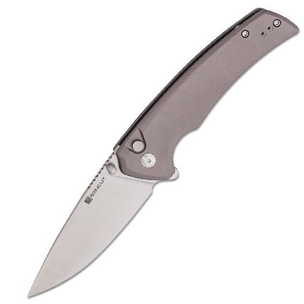 SENCUT S21022B-3 Serene Gray Aluminum D2 Blade Button Lock Knife 3.48"