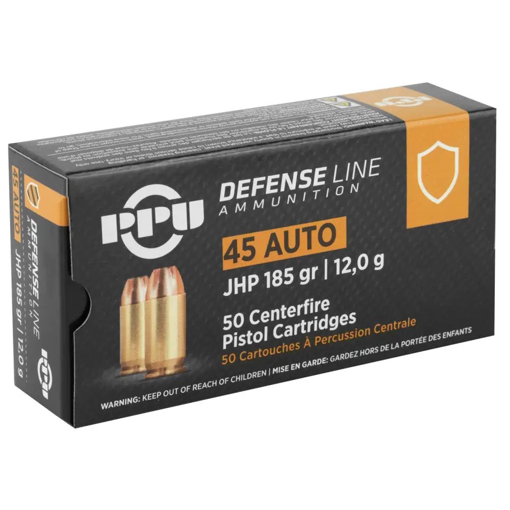 PPU PPD45 Defense 45ACP 185gr Jacketed Hollow Point 50 Per Box/10 Case