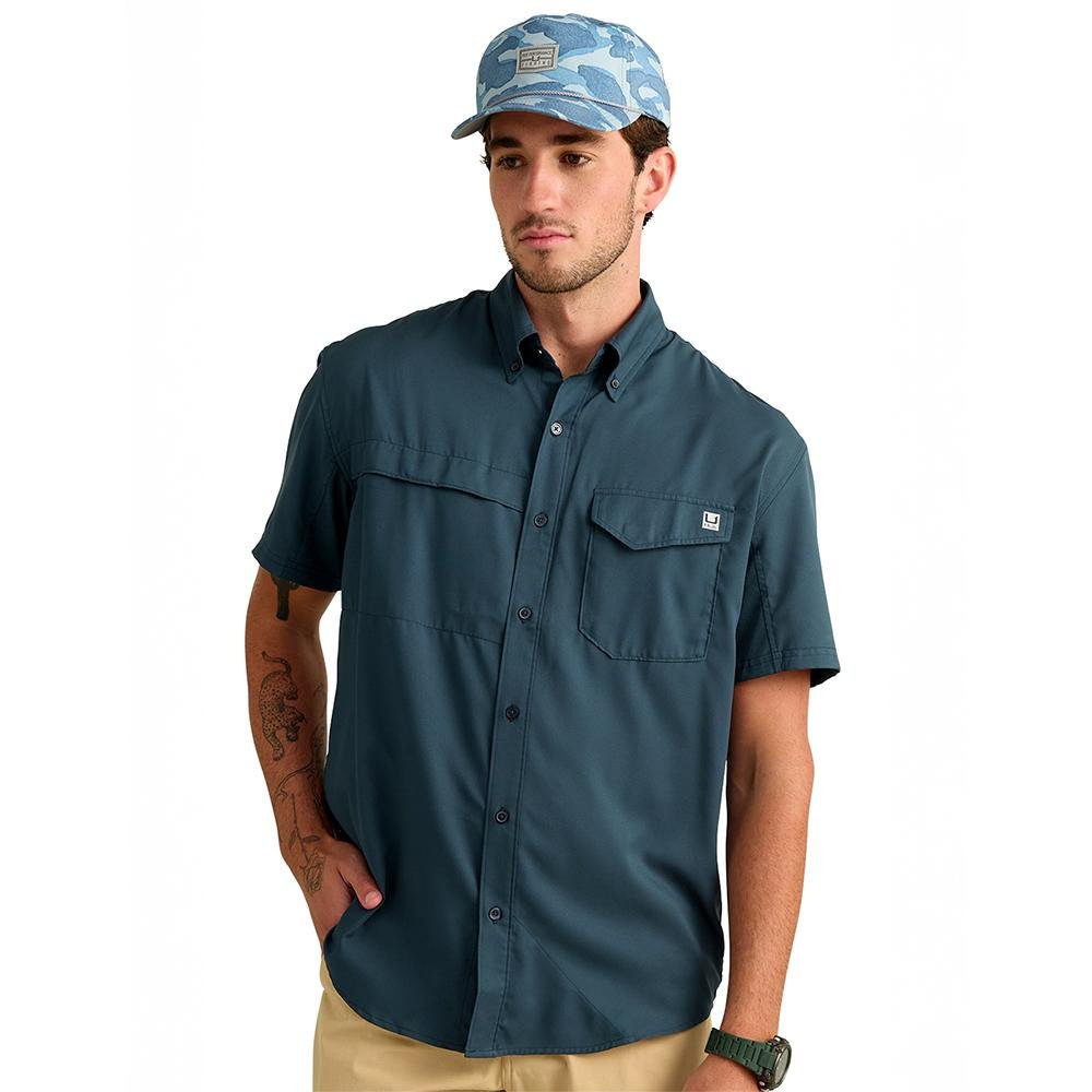 Huk Tide Point Short Sleeve Button Down Shirt Sea Storm 2XL - Marolina DBA HUK