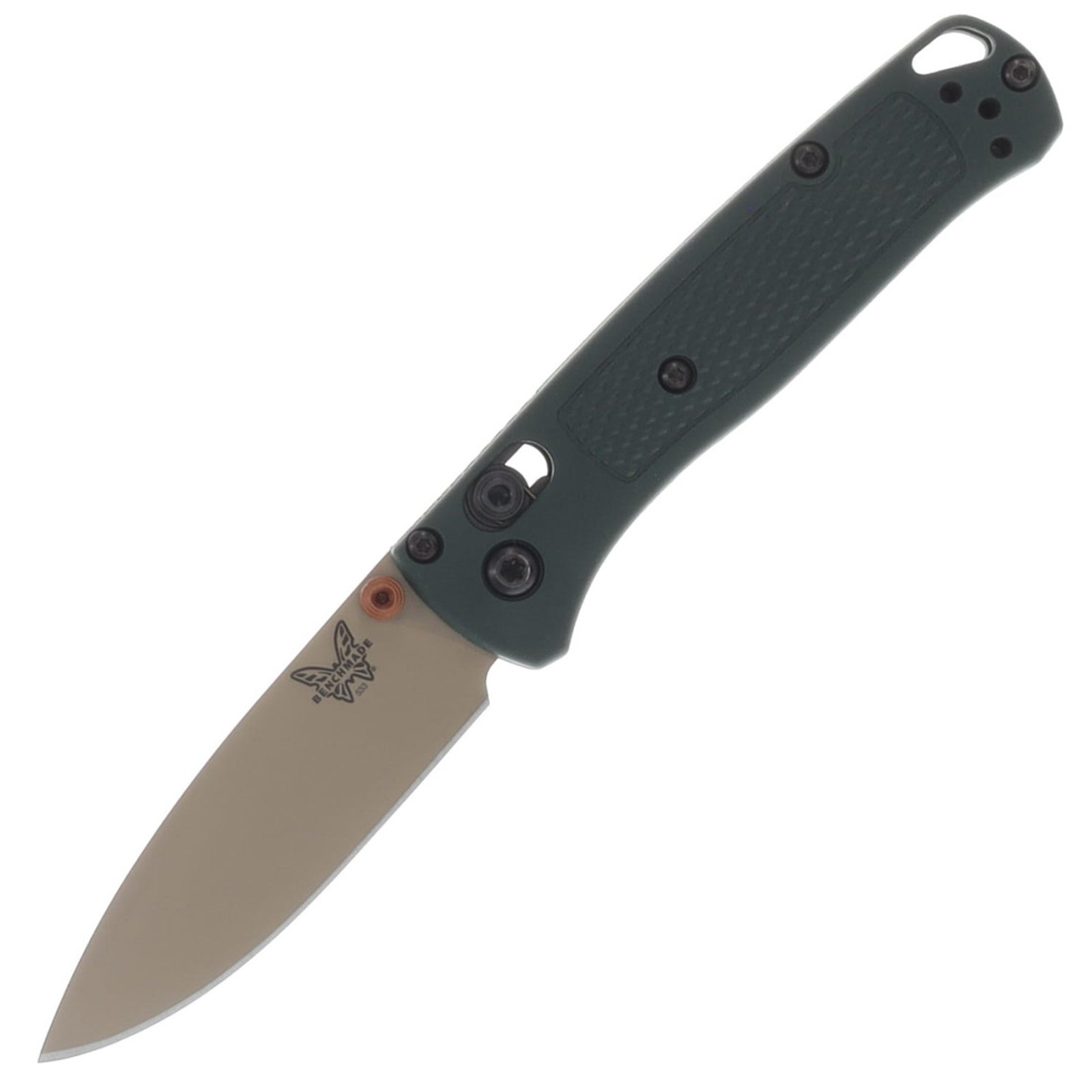 BENCHMADE MINI BUGOUT DOP GRN AXIS Lock, Drop Point, Elmax Stainless Steel Blade Taiga Green Grivory Handle, 2.82"