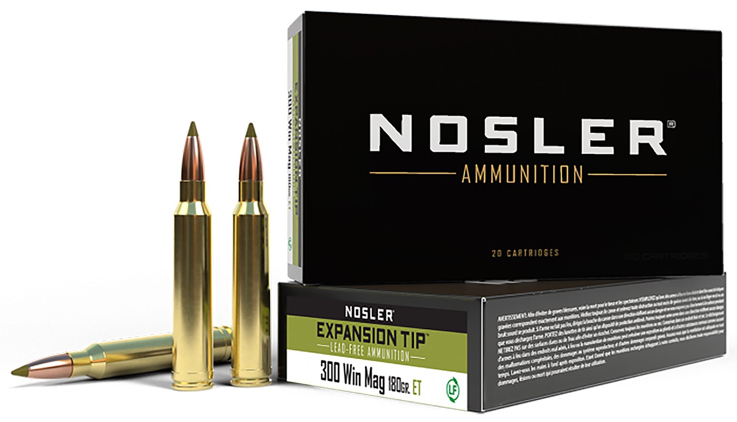 Nosler 40038 E-Tip 180gr .300 Winchester Magnum Brass Cased 20-Round Lead-Free Rifle Ammo - Nosler - E-TIP LEAD-FREE