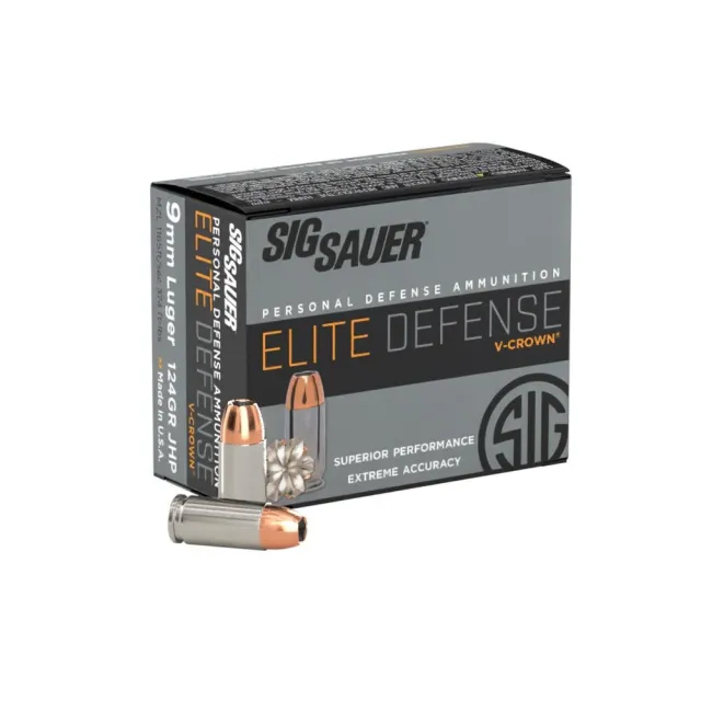 Sig Sauer E9MMA220 Elite Defense 9mm Luger 124 gr V-Crown JHP 20 Bx - Sig Sauer - 9mm Luger