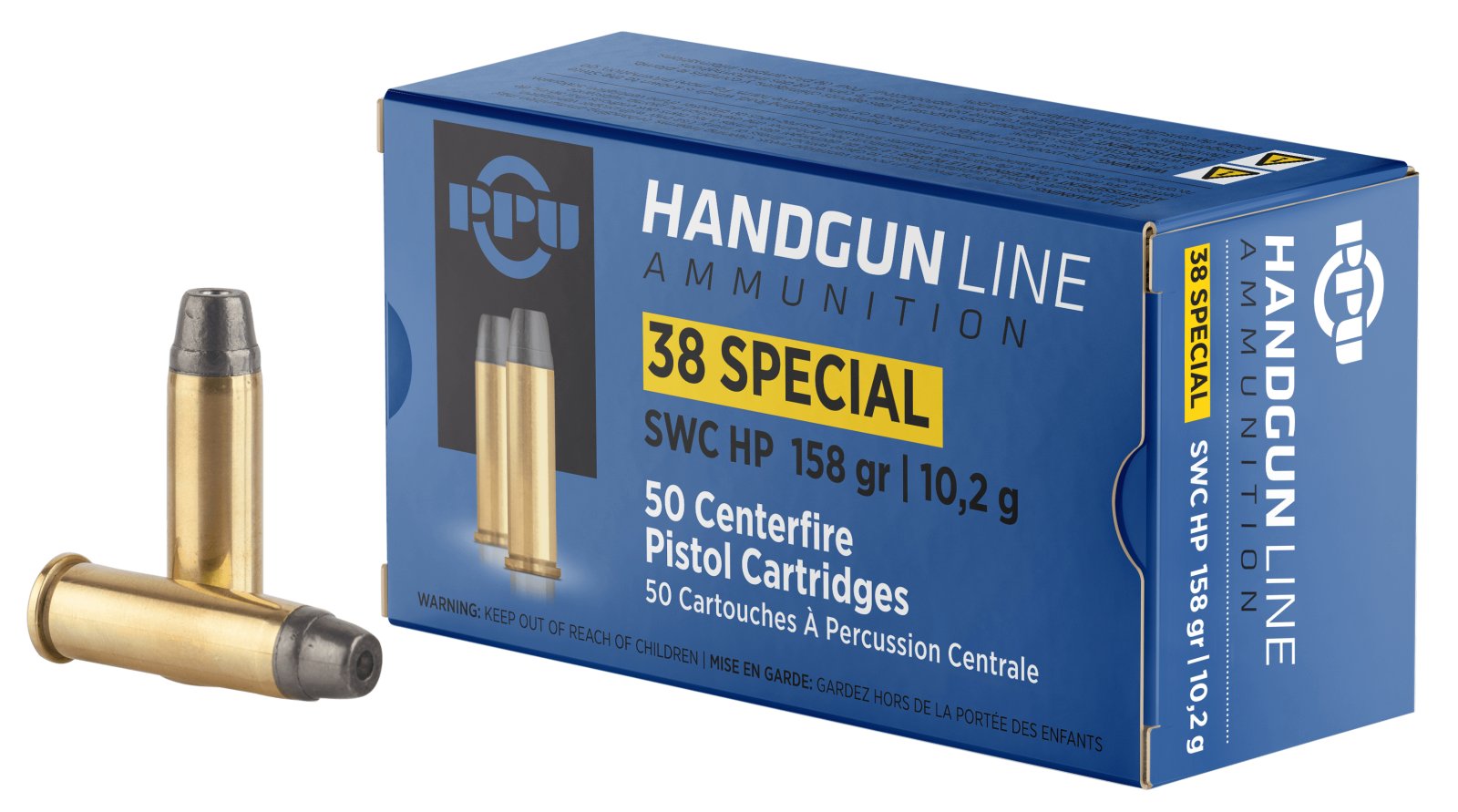 PPU .38 SPECIAL SWC HP 158G 50RD BOX 10 BOXES PER CASE