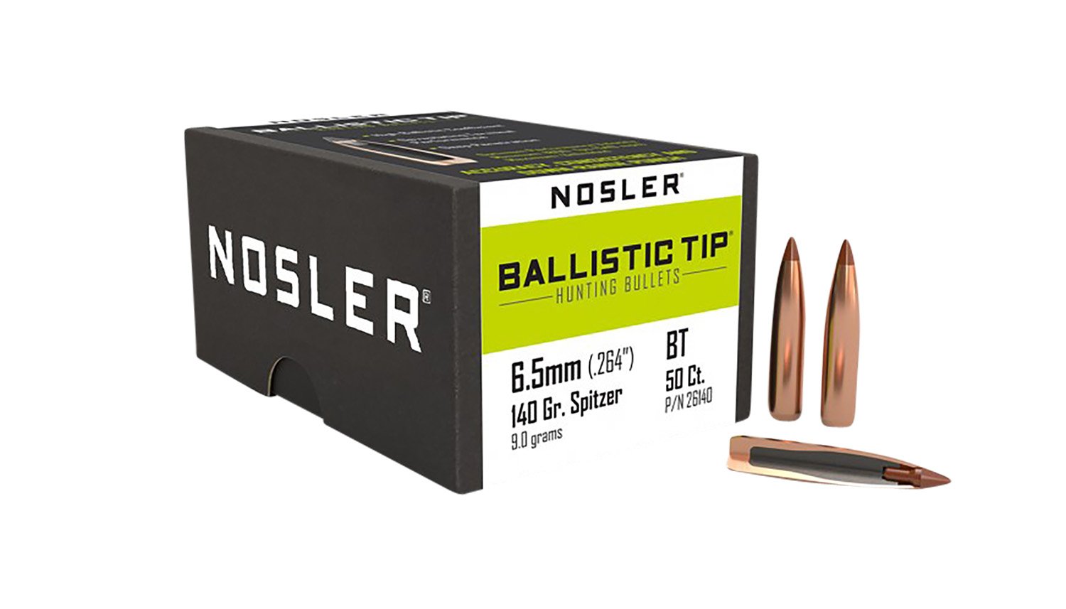 Nosler 26140 Ballistic Tip Hunting 6.5 Creedmoor .264 140 gr Spitzer Point 50 Per Box - Nosler - 6.5mm