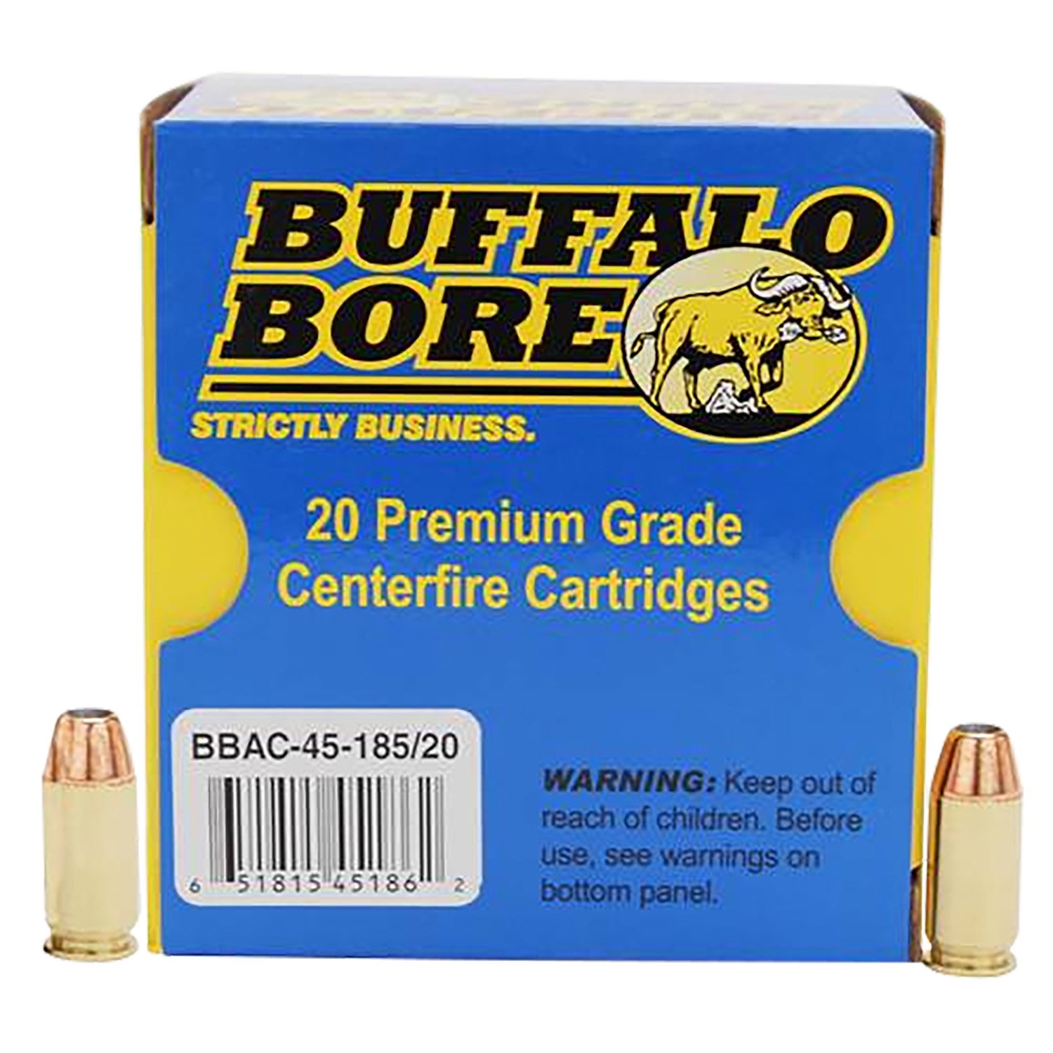 Buffalo Bore 4518520 .45 ACP +P 185gr JHP Ammo 20 Rounds
