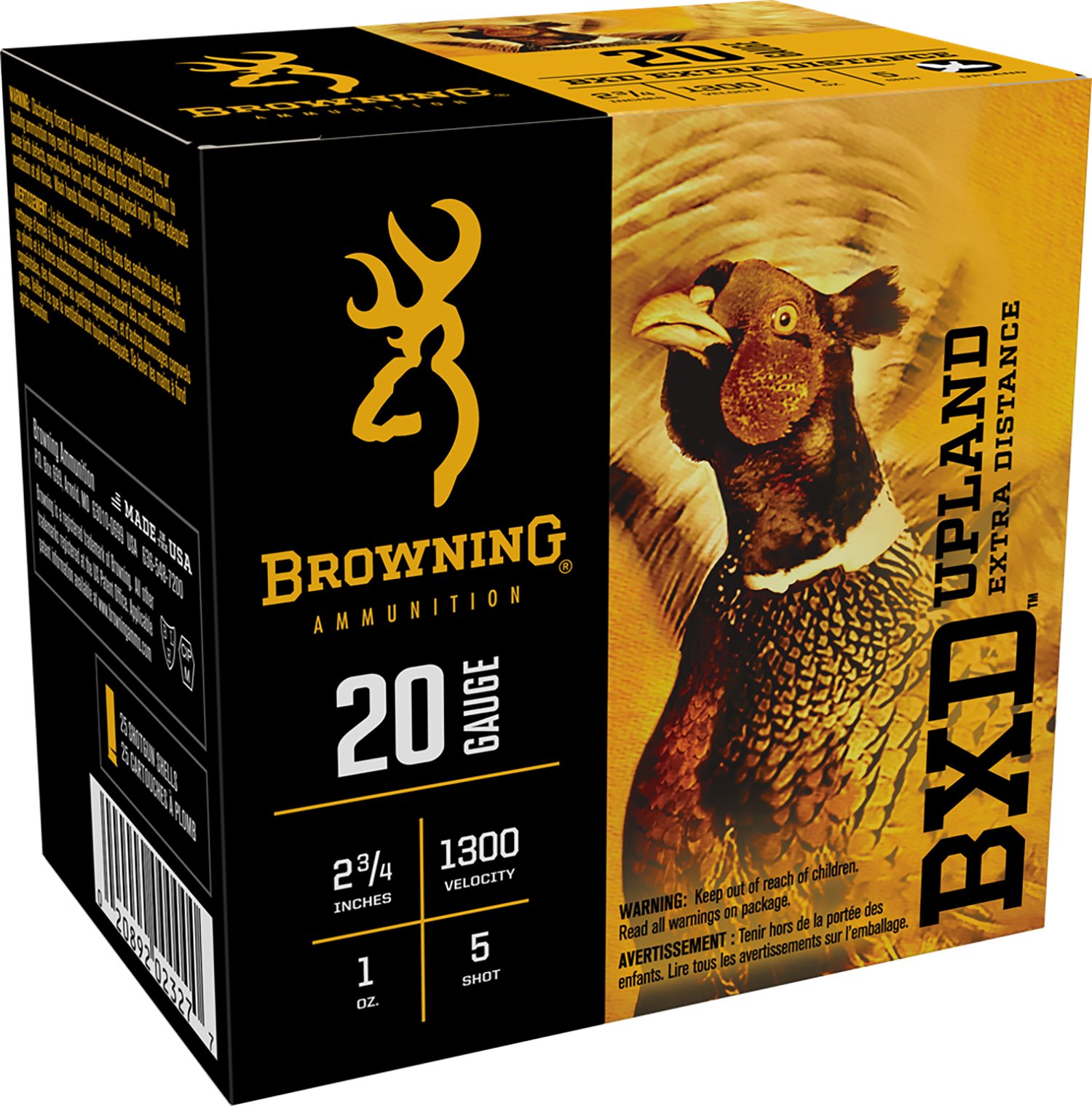 Browning BXD Upland 20 Gauge 2.75" 1 oz 5 Shot - High Velocity Nickel-Plated Lead Ammo - Browning - 20 Gauge