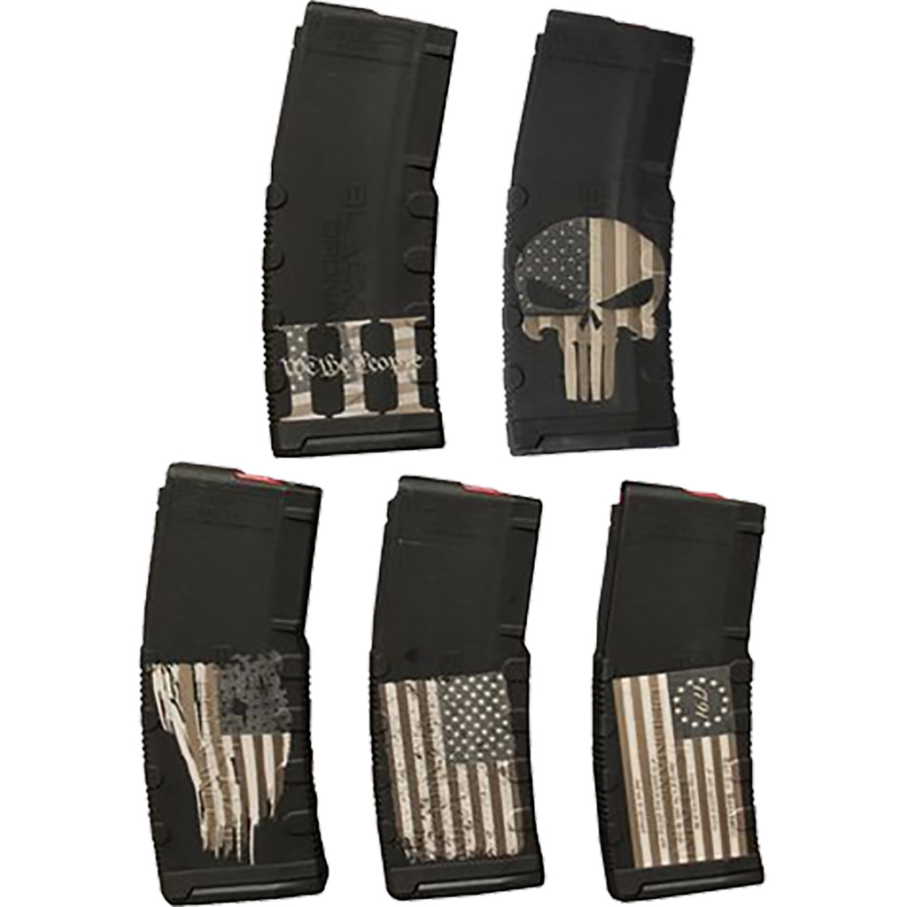 Black Rain Ordnance BRO-AMMGPK1: 5-Pack Black, 30-Round, Laser-Etched American-Themed AR-15 Magazines