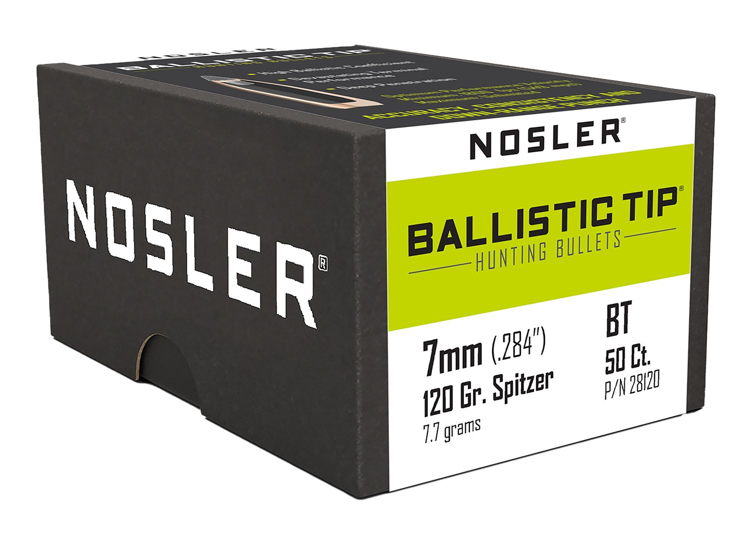 Nosler 28120 Ballistic Tip Hunting 7mm .284 120 GR Spitzer 50 Per Box - Nosler - 284 Caliber