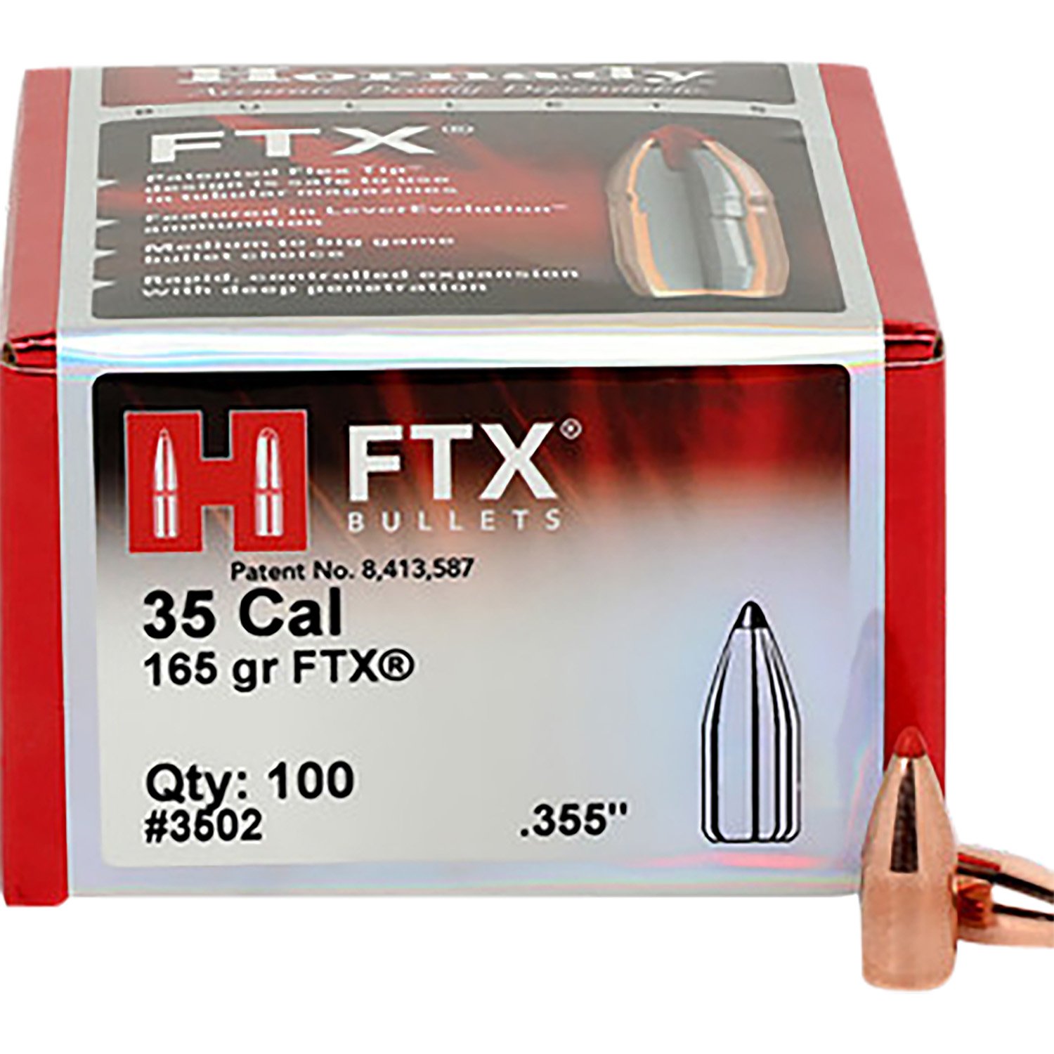 Hornady 3502 FTX .355 165gr Flex Tip Expanding Bullets 100ct Box - Horn Hunter - .355