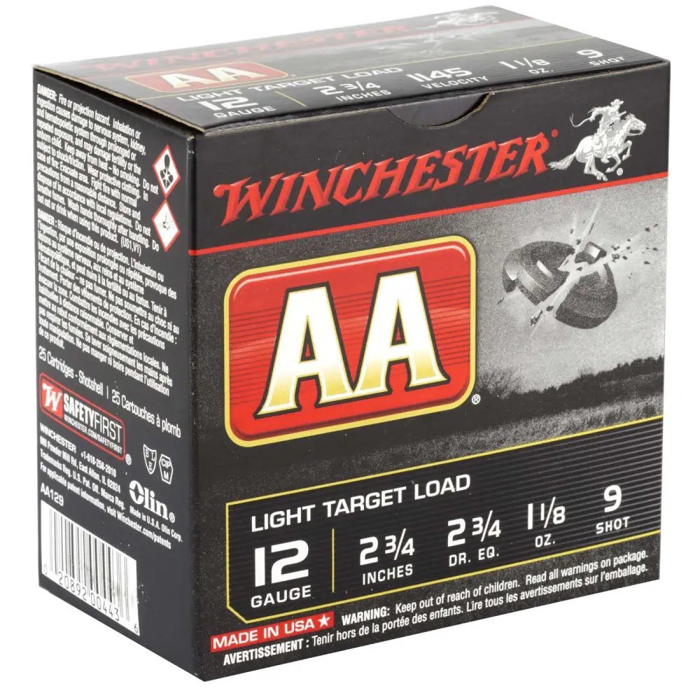 Winchester Ammo AA129 Light Target 12 Gauge 2.75" 1 1/8 oz 1145 fps 9 Shot 25 Bx/10 Cs - Winchester - LEAD