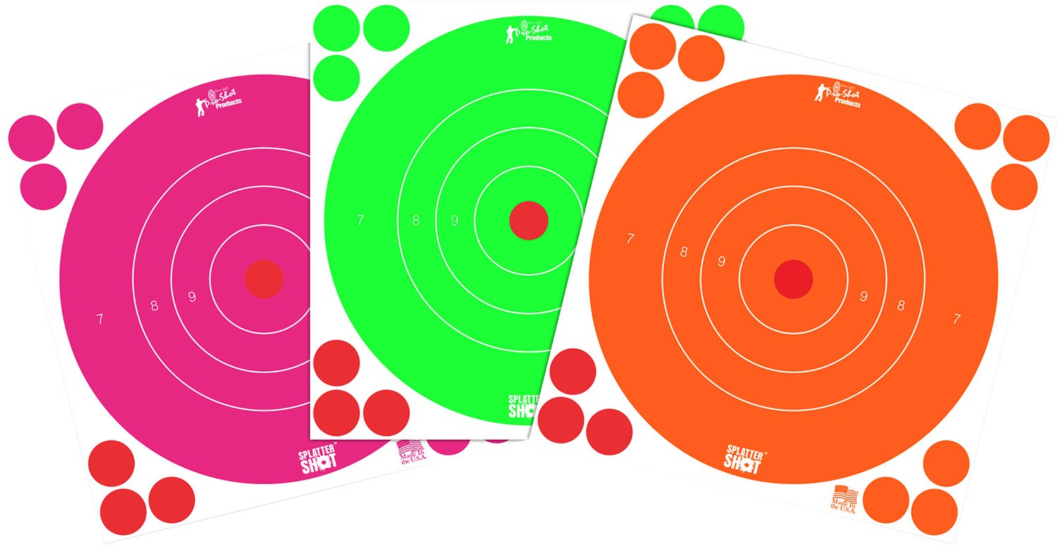 Pro-Shot 8BFL6COMBO SplatterShot 8" Bullseye Self-Adhesive Orange/Pink/Green 6 Pack - Pro-Shot Products