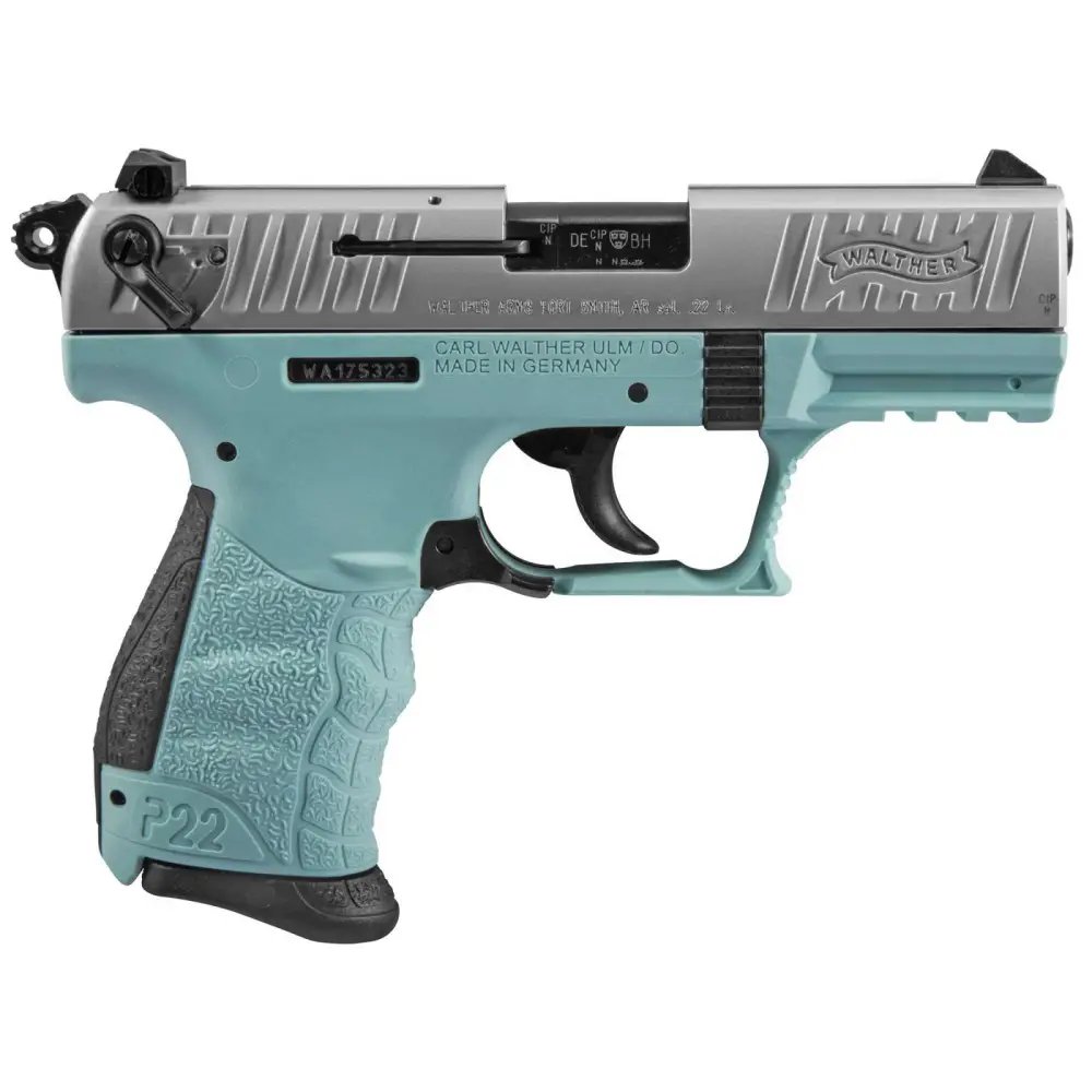Walther Arms 5120362 P22, 22 LR, 10+1 Capacity, 3.42" Barrel, Angel Blue Polymer Frame, Stainless Steel Slide, California Compliant