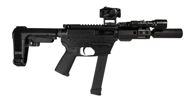 Shark Coast Tactical SCC8110CABLK-S Creepy Andrew 9mm Luger 30+1 Aluminum Receiver Picatinny Rail Receiver Black Polymer SB Tactical SBA3 Brace - SHARK - 9mm Luger