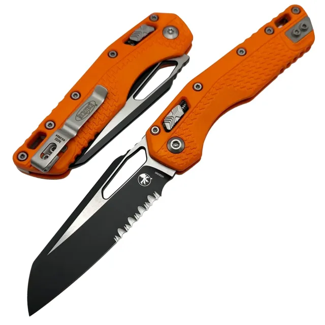 Microtech MSI 3.88 In Wharncliffe Part Serrated Black/Orange Handle