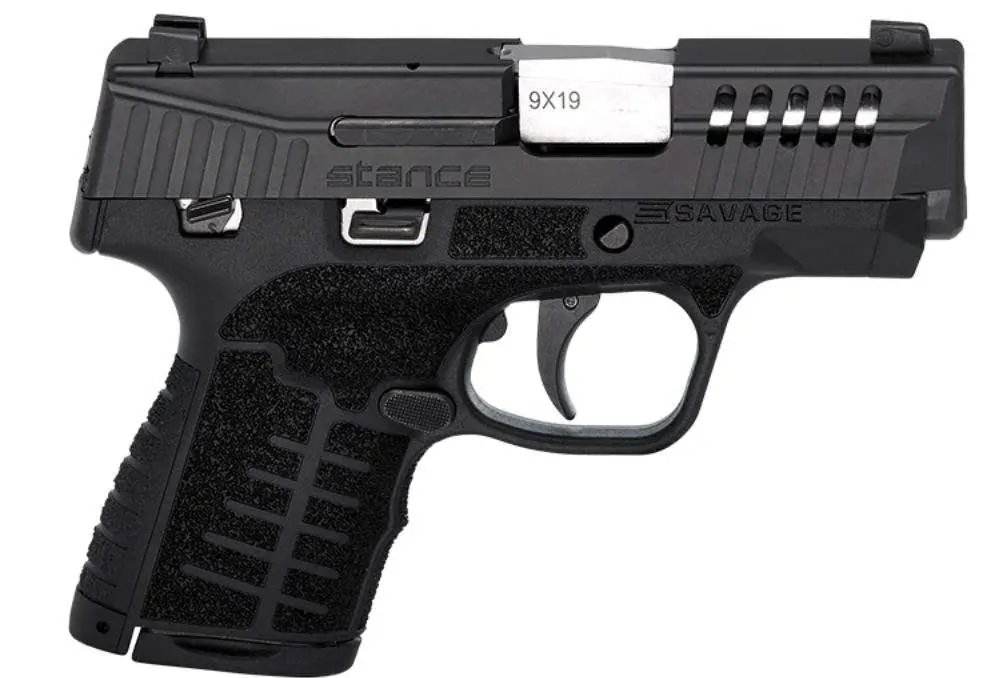 Savage Arms 67036 Stance 9mm Luger 3.20" 10+1,7+1 Overall Black Finish with Nitride Stainless Steel Ported Slide, Textured Interchangeable Backstraps Grip, TruGlo Night Sights & Manual Safety - Savage Arms