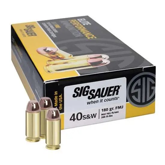 Sig Sauer E40SB250 Elite Ball 40 S&W 180 gr 985 fps FMJ 50 Bx