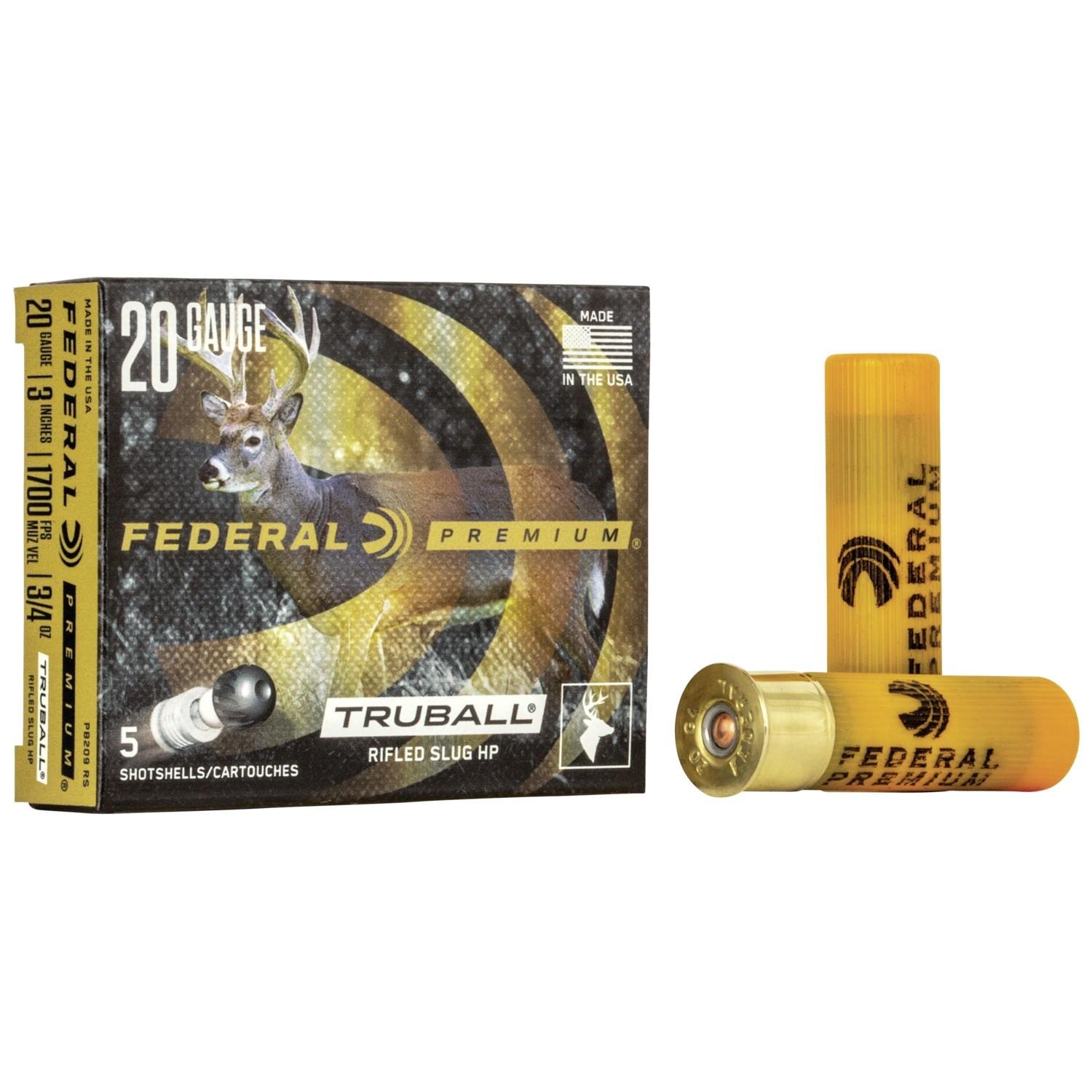 Federal 20ga 3" TruBall Rifled Slug Ammo 5rds PB209 RS - Federal Premium Ammunition - RIFLED SLUG