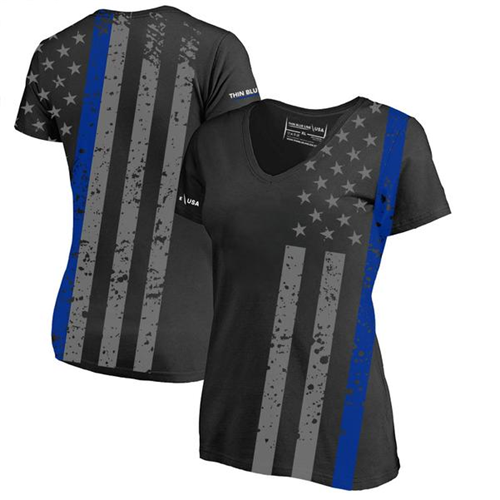 Women's Athletic V-Neck T-Shirt - All-Over, Thin Blue Line - Thin Blue Line