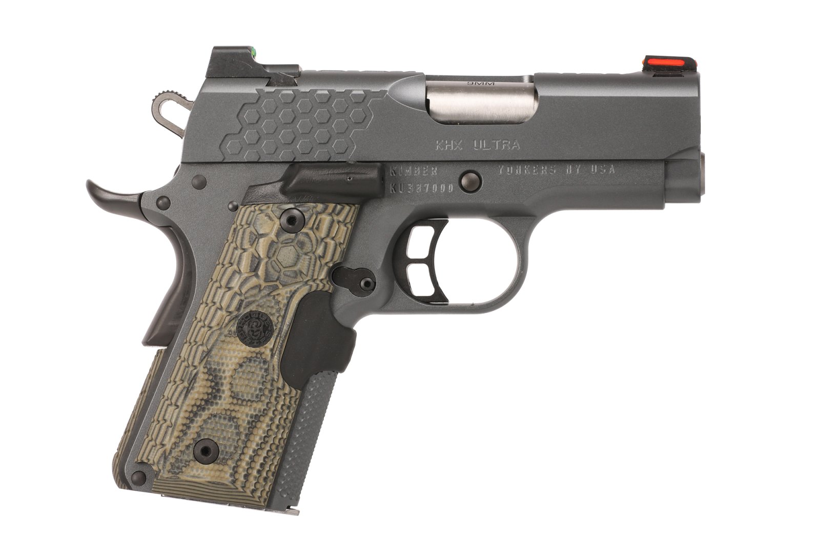Kimber KHX Ultra 9mm 3-Inch Black Pistol - Fiber Optic, 8RD Mag, Hogue G-10 Grips - Kimber Manufacturing, Inc. - 9mm
