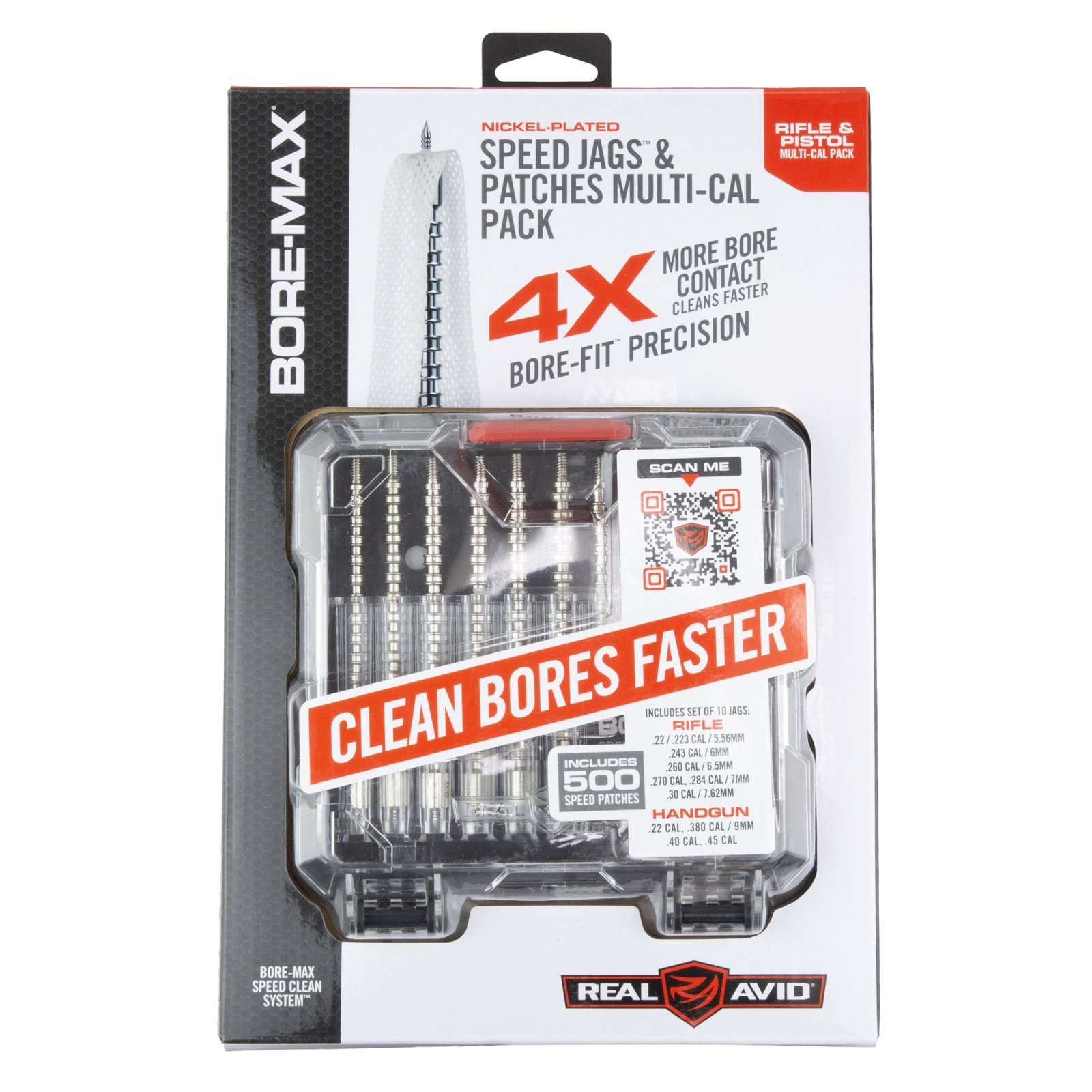Real Avid Bore-Max Speed Jags & Patches: Nickel-Plated, Multi-Caliber, Grey Medium Pack AVBMJAGS