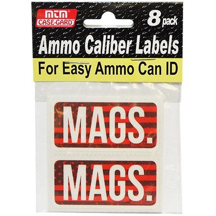 MTM Ammo Caliber Labels MAGS 8 Pack 2.25"x1.08" Red and White - MTM Case-Gard