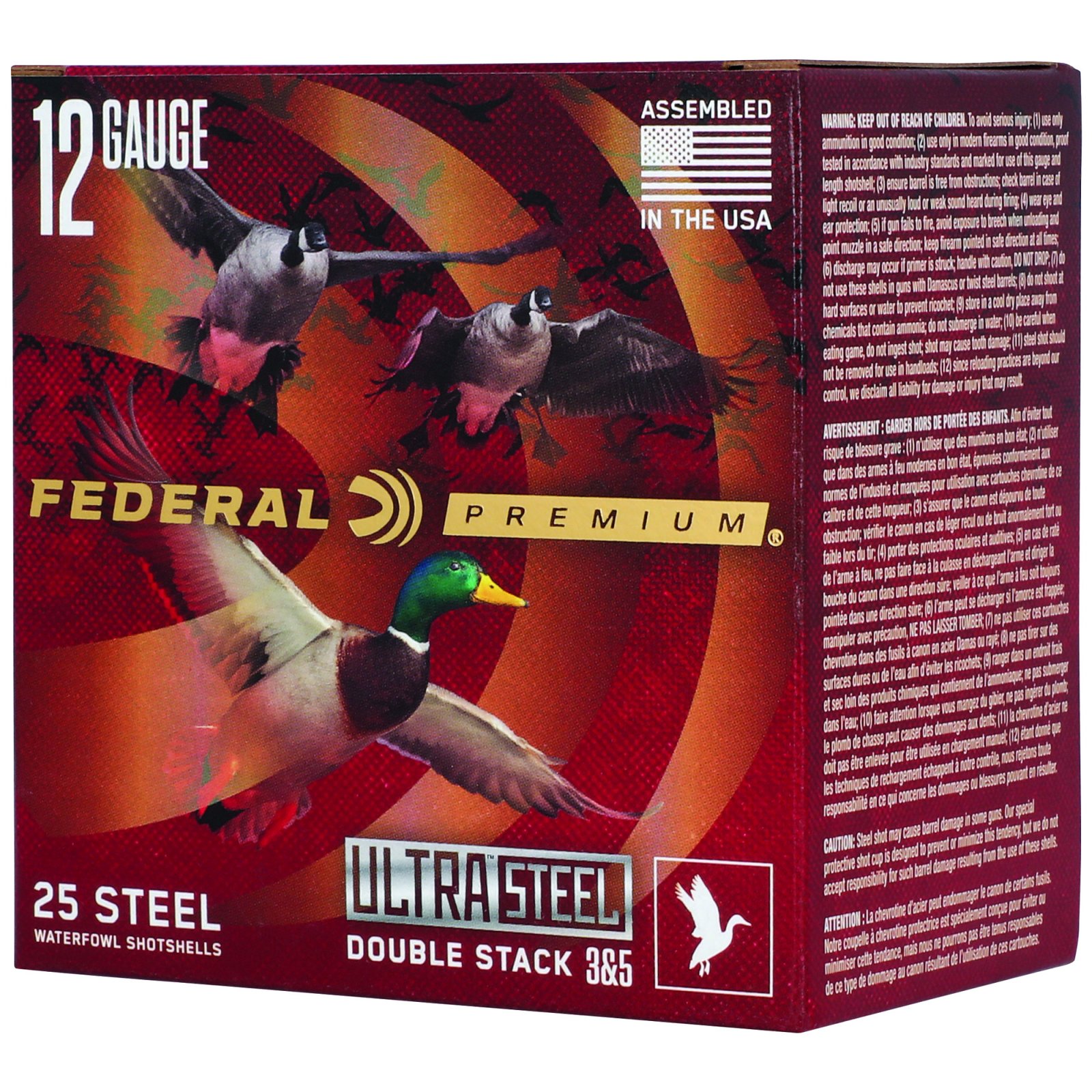 Federal PWUX14235 12 Gauge 3 in 1.25 oz Steel Shot 3/5 1450 fps 25 Per Box - Federal Premium Ammunition - 12 GAUGE