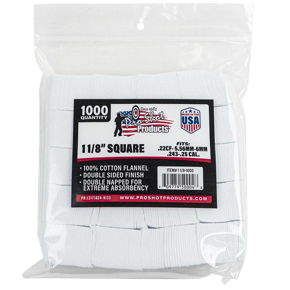 Pro Shot 11/8-1000 .22-270 Cal 1-1/8" Square Patches 1000/Bag