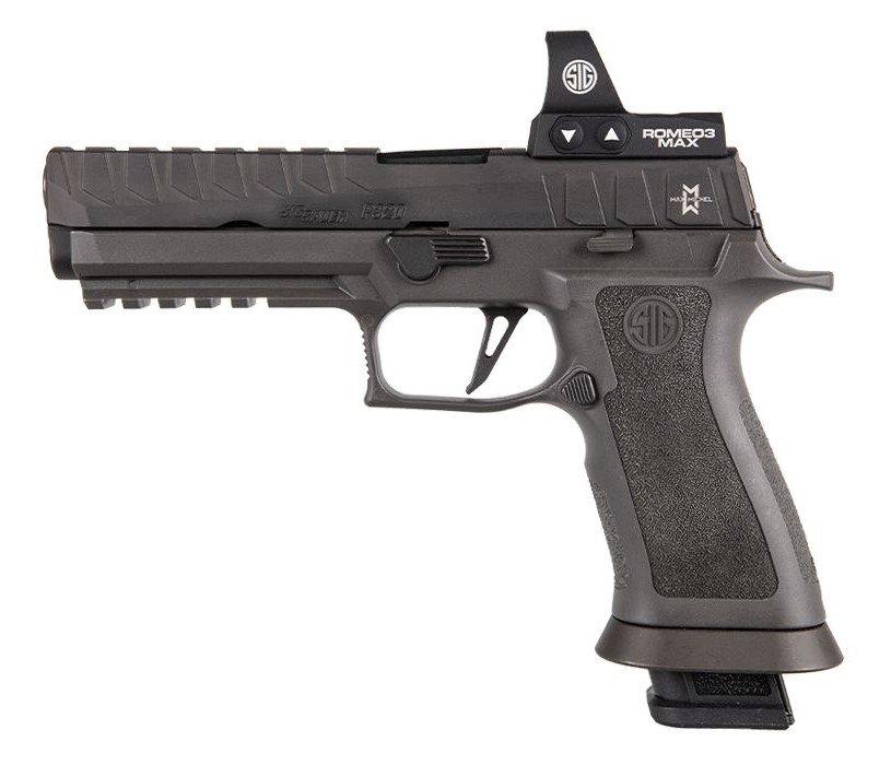 Sig SAUER P320MAX 9mm Striker-Fired Pistol, Carry Optics, TXG Grip, ROMEO3MAX, 5" Barrel, 4 Steel Mags - Sig Sauer - 9mm