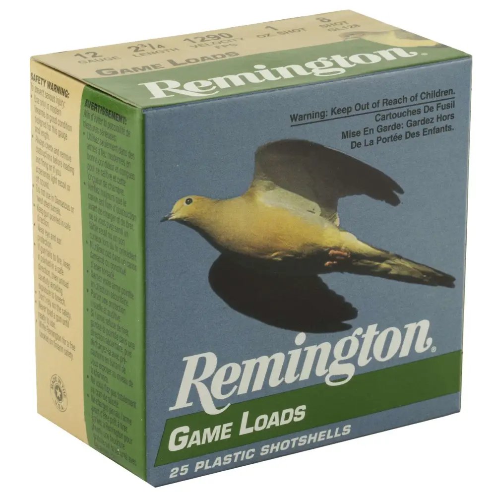 Remington Ammunition 20032 Game Load Hunting 12 Gauge 2.75" 1 oz 8 Shot 25 Per Box/ 10 Cs