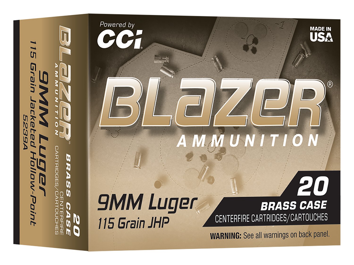 CCI 5239A 9MM 115GR BLAZER BRASS JHP 20RD - CCI - JACKETED HOLLOW POINT
