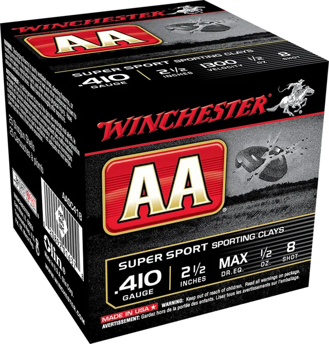 Winchester Ammo AASC418VP AA Sporting Clay 410 Gauge 2.50" 1/2 oz 8 Shot 100 Per Box/ 5 Cs - Winchester - 410 Gauge