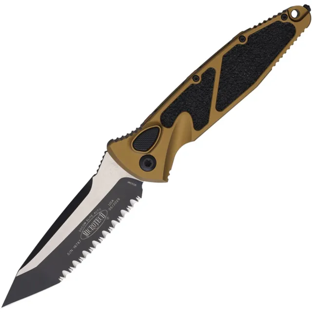 Microtech 161A-3TA Socom Elite Auto 3.98 In Black Part Serrated Tan