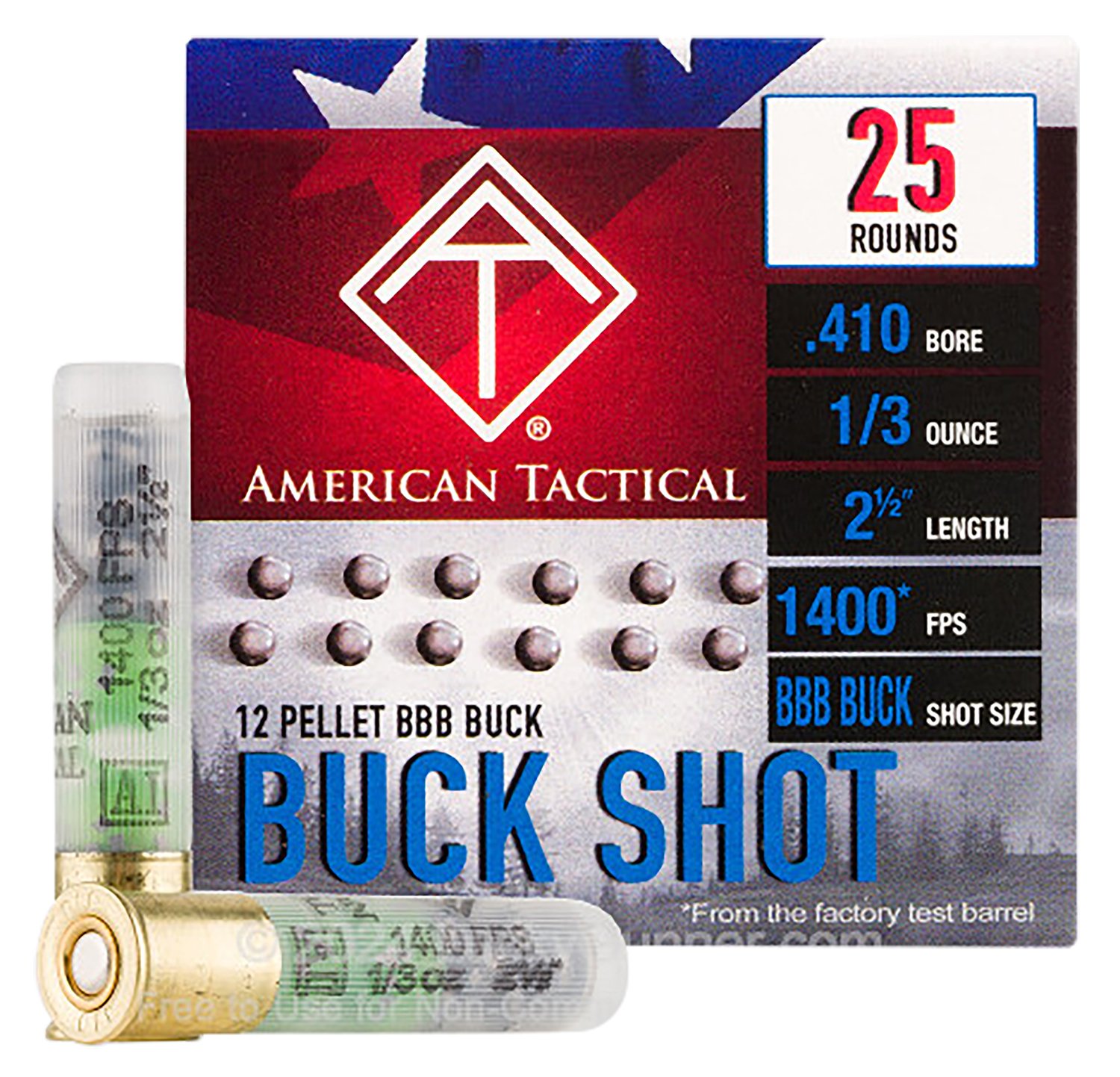 ATI ATIAC410BBBC .410 BBB Buck 2.5" 25Ct 1/3 OZ 12 Pellet 10/Case - American Tactical Imports - 410 Gauge