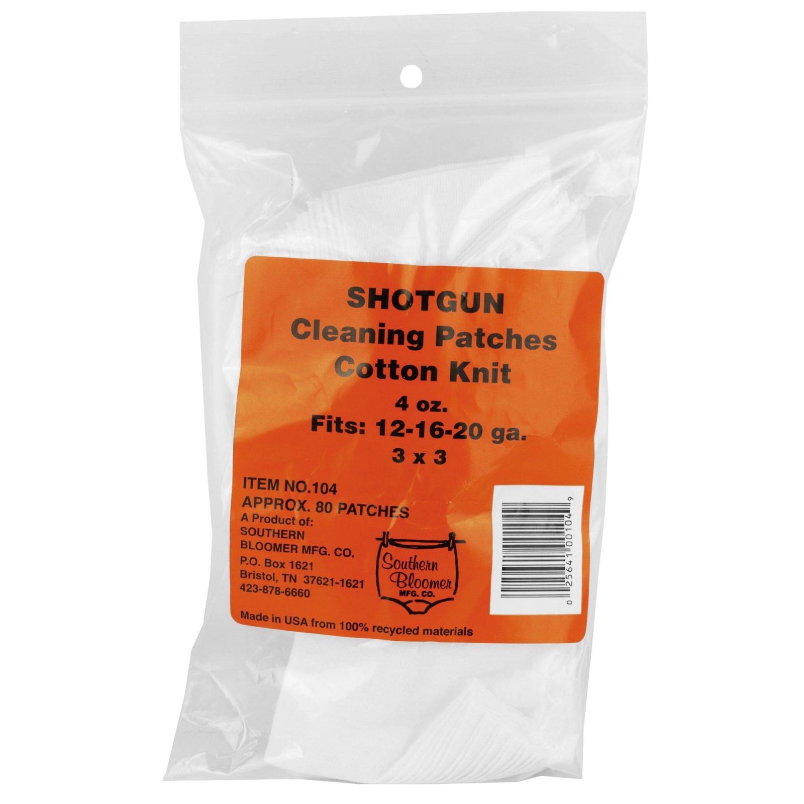 Southern Bloomer Shotgun Cotton Cleaning Patch, Ribbed, 3"x 3", 85 Pack