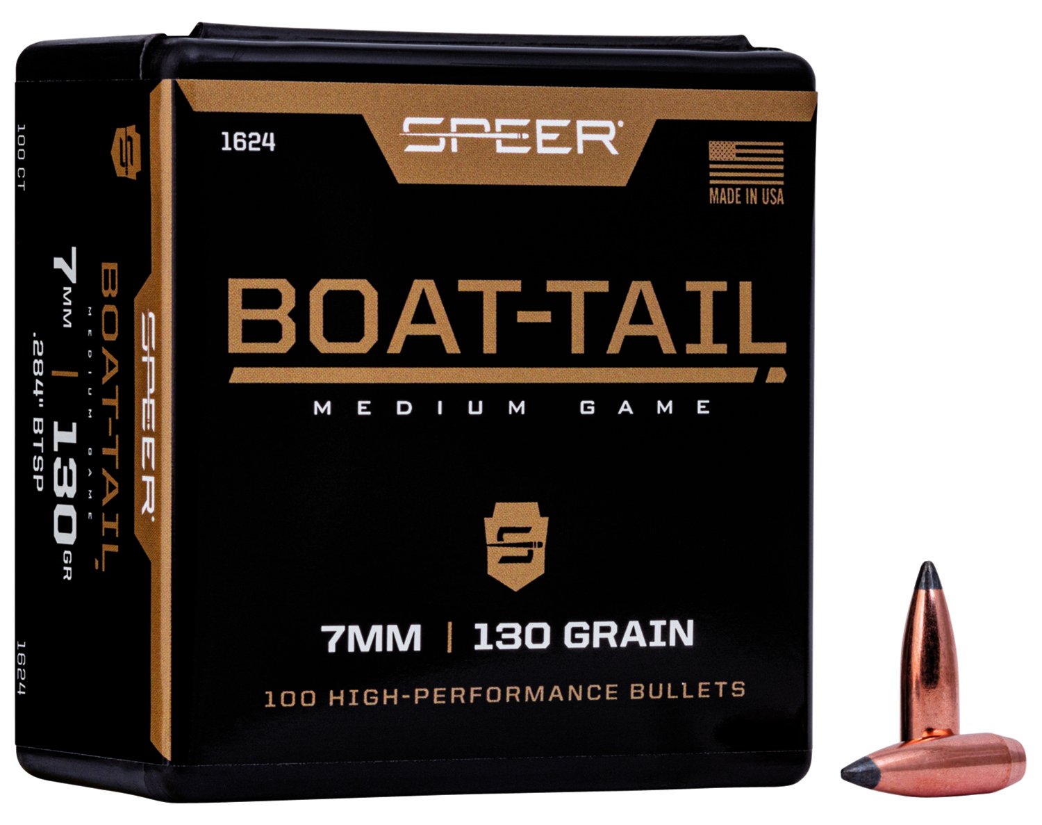 Speer 1624 7mm 130gr Boat-Tail Soft Point Bullets 100ct - Speer - 284 Caliber