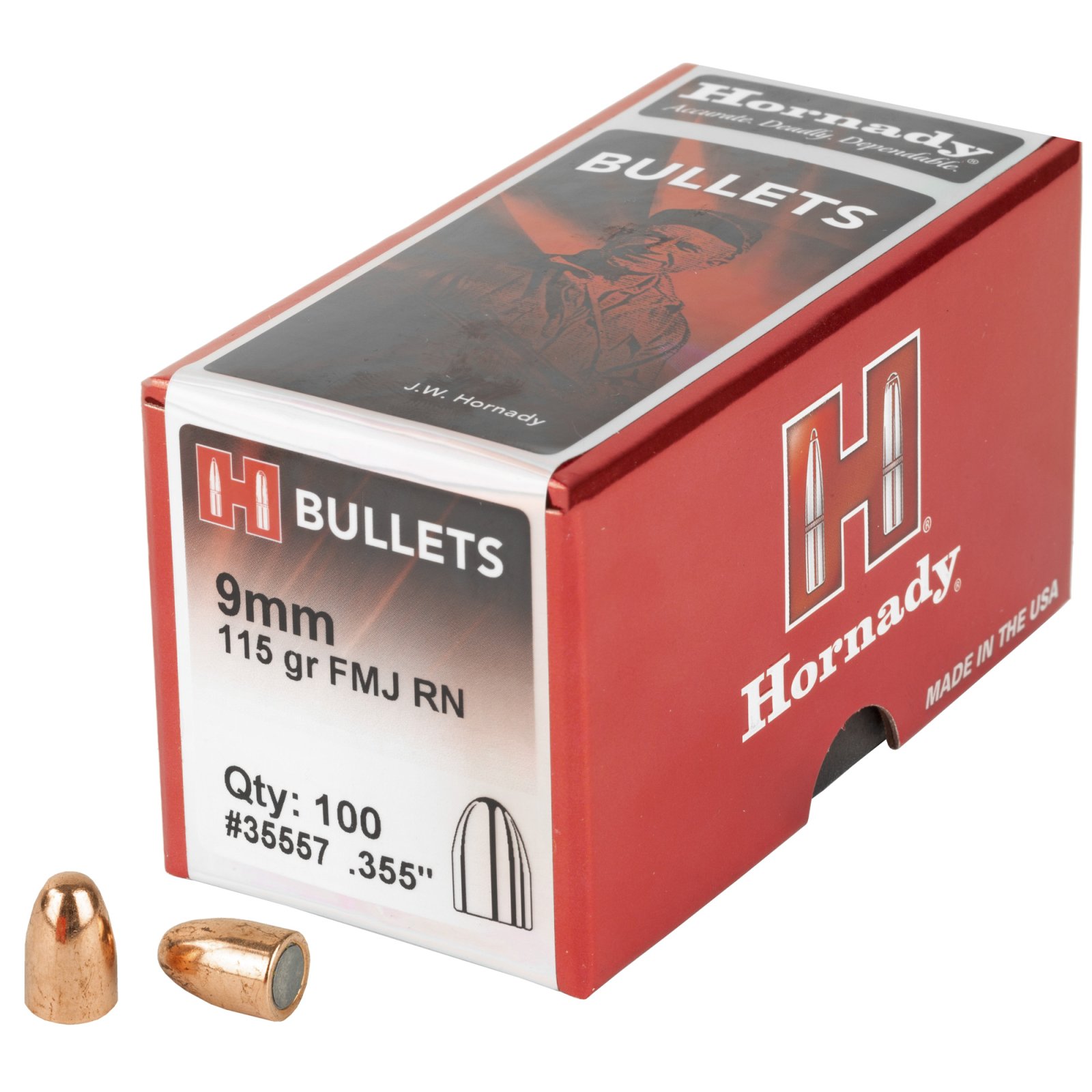 Hornady 35557 9mm 115 Grain FMJ RN 100 Rounds Box - Hornady Manufacturing Company - 9mm