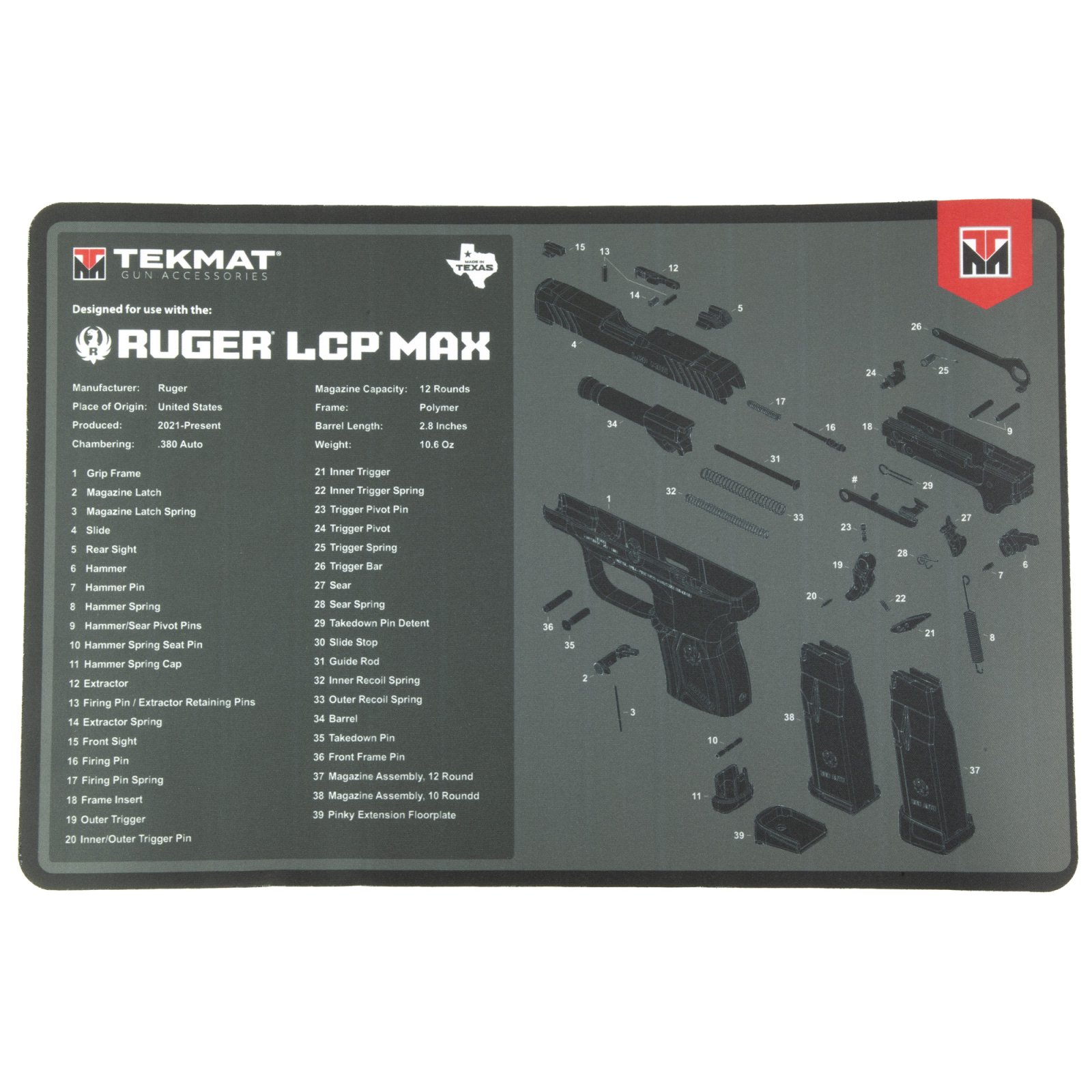 TEKMAT TEK-R17-RUGER-LCPMAX 17X11 RUGER LCP MAX