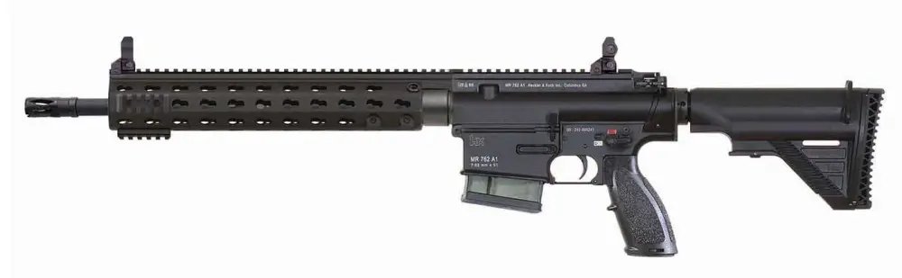 HK MR762 MLOK Semi-Auto 7.62x51 Black Rifle: Gas Operated, Piston Rod, Lightweight, Durable