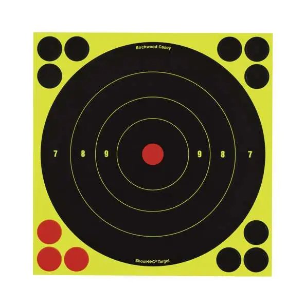 Birchwood Casey 34805 Shoot-N-C Reactive Target 8" Black/Yellow Self-Adhesive Paper Muzzleloader/Shotgun Chartreuse 6 Targets Includes Pasters - Birchwood Casey - 8"