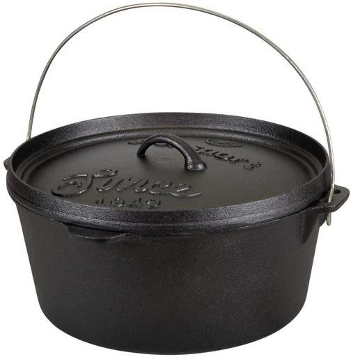 S/SPORT 16033 8-Qt Pre-Seasoned Cast Iron Dutch Oven Flat Bottom w/ Lid