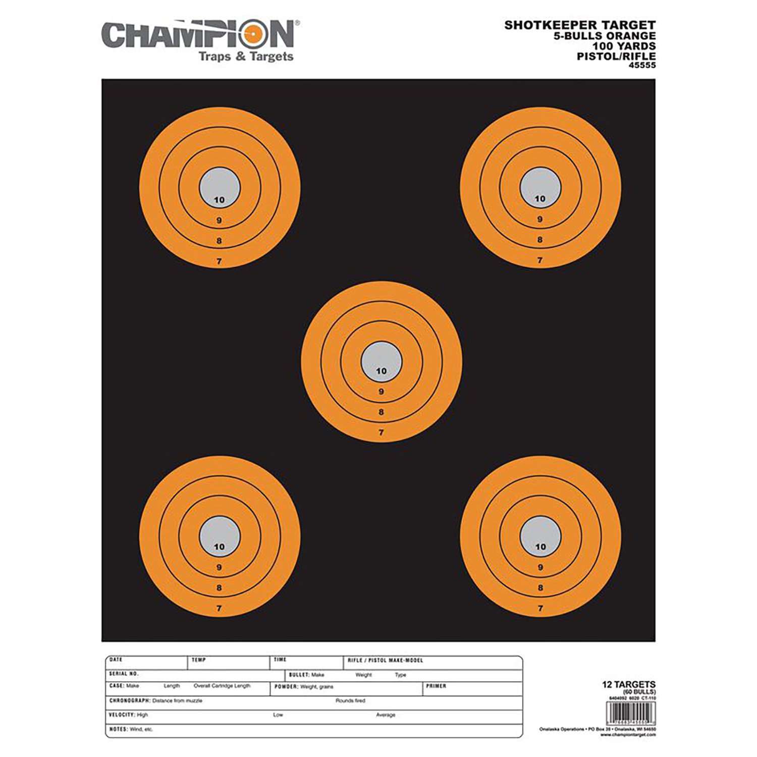 Champion Shotkeeper Targets Orange 5 Bull Large 12/Pack