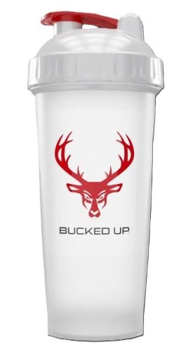 Bucked Up 28oz BPA-Free Shaker Bottle Red & White Leak-Free