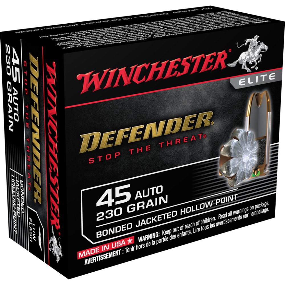 Winchester Defender 45 ACP 230gr Bonded JHP Ammo 20 Rounds - Winchester - BONDED JACKET HOLLOW POINT