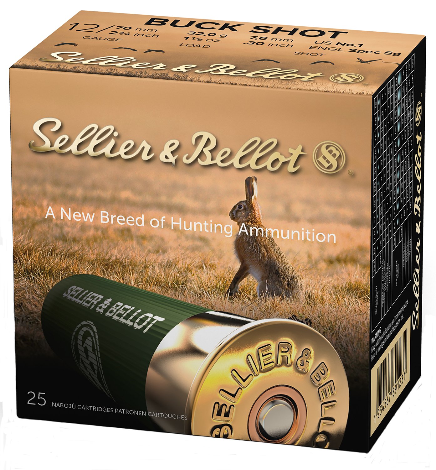 SELLIER & BELLOT 12Ga 2.75" 1 Buckshot 12 Pellets 25rd Shotgun Ammo SB12BSF