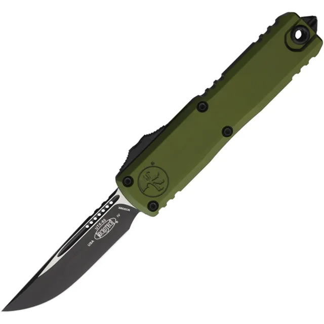 Microtech UTX-85 Gen IV 3.1 In Single Edge Black Aluminum OD Green Handle