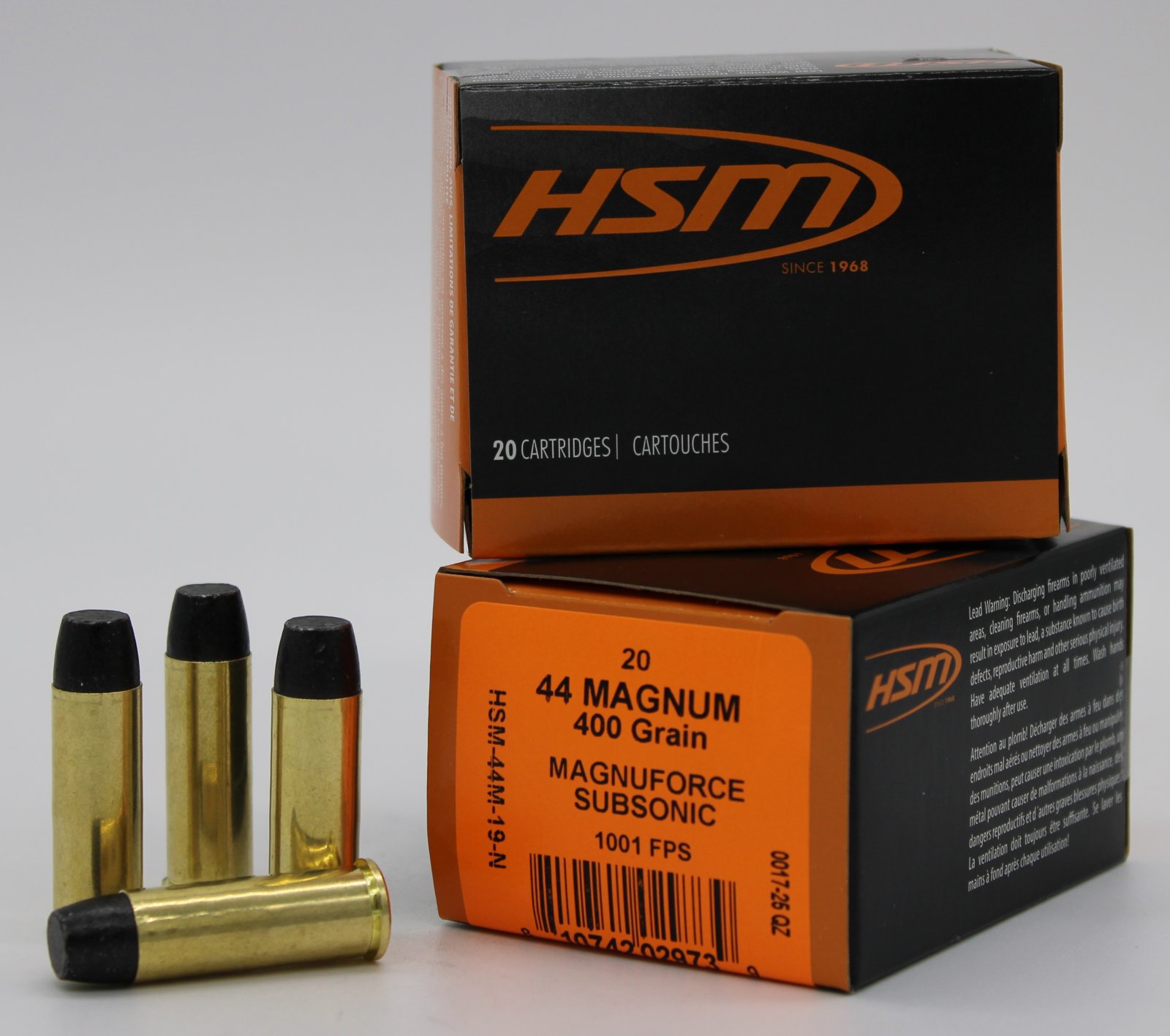 HSM 44M-19-N Subsonic 44 Rem Mag 400gr Hard Cast Lead FN 20rd - HSM Ammunition - .44 Mag