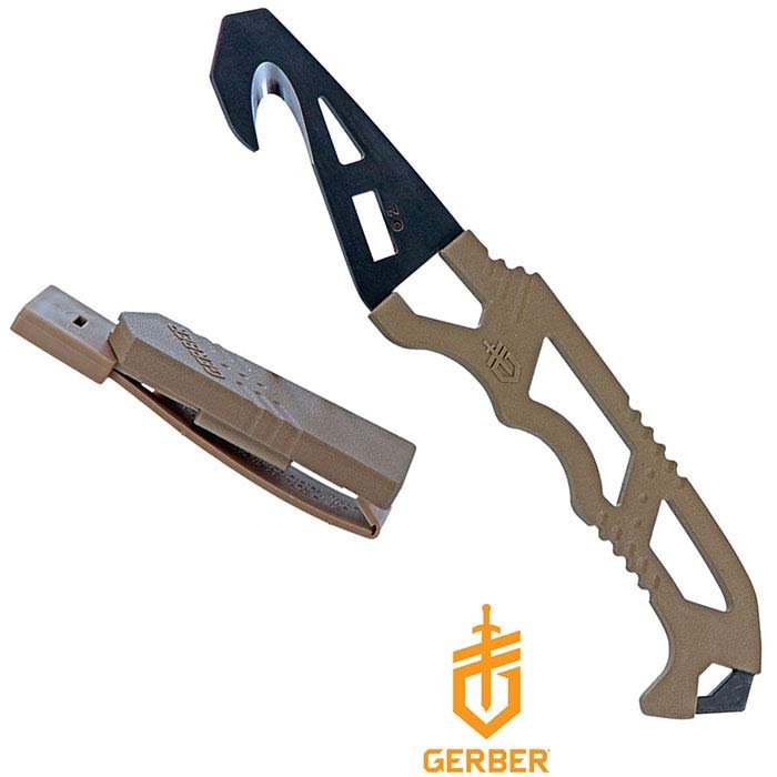 Gerber Crisis Hook Fixed Blade Knife - 2.9" Black Blade, Tan Handle
