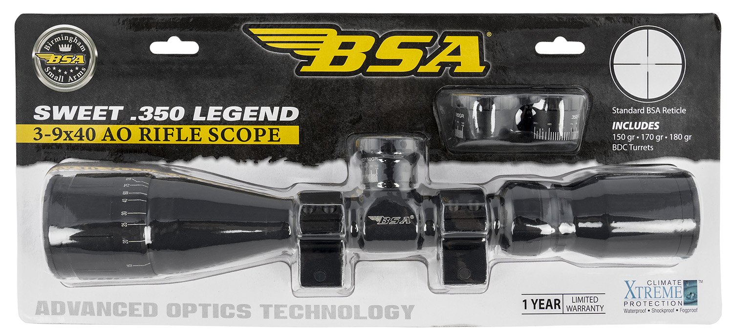 BSA OPTICS Sweet .350 Legend 3-9x40mm AO 30/30 Riflescope (350-39X40AOWRTB) - BSA - 40MM AO